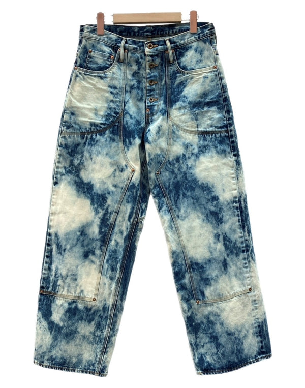 シュガーヒル SUGARHILL CLASSIC DOUBLE KNEE DENIM PANTS ダブル  ニー デニム パンツ ジーパン シンチバック ボタンフライ 加工 ズボン 白 青 総柄 23AWPT04 デニム ブルー サイズ 32 104MB-392