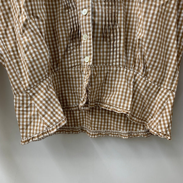 カネコイサオ kaneko isao ワンダフルワールド セーラーカラー シャツ リボン ギンガムチェック柄 長袖シャツ ブラウン 201LT-433