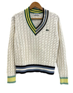ラコステ LACOSTE アシンメトリー ケーブルニット テニスセーター Ｖネックセーター 白 AF1187 セーター ホワイト サイズ38 101LT-162