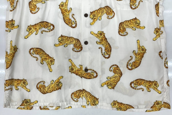 ワコマリア WACKO MARIA OPENCOLOR SHIRT オープンカラー シャツ TIM LEHI ティム リーハイ タイガー 虎 ハワイアン アロハ 開襟 半袖 白 黄 半袖シャツ 総柄 ホワイト Mサイズ 104MT-2330