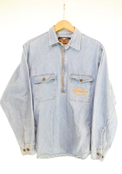 ハーレーダビッドソン Harley-Davidson ハーフジップ デニムシャツ 長袖シャツ ブルー 103MT-3430