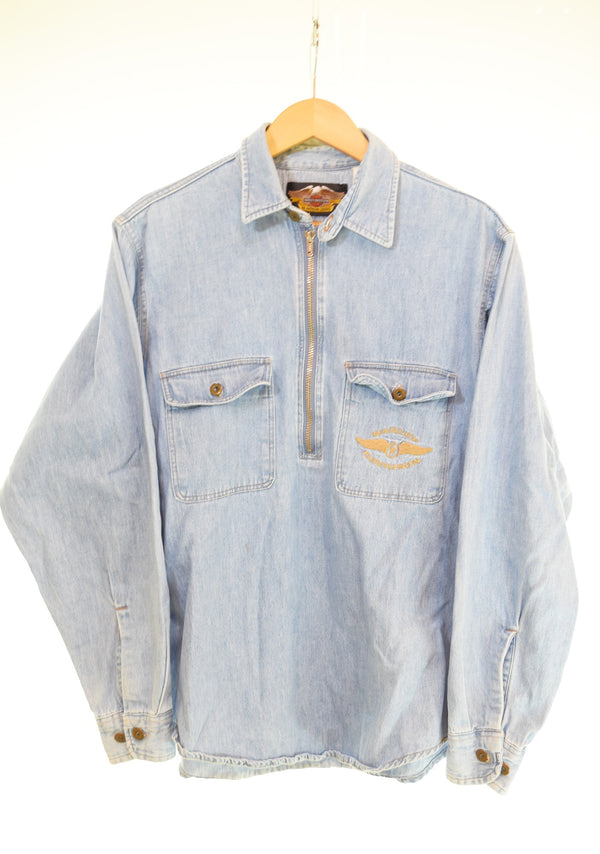 ハーレーダビッドソン Harley-Davidson ハーフジップ デニムシャツ 長袖シャツ ブルー 103MT-3430