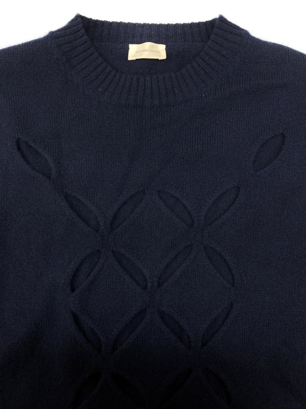 ステファンクック STEFAN COOKE SLASHED SWEATER スラッシュド セーター ニット カッティング 薄手 紺 セーター 無地 ネイビー Mサイズ 104MT-2290