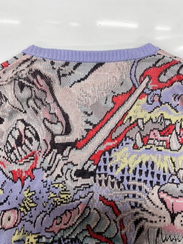 ワコマリア WACKO MARIA × TIM LEHI ティム リーハイ JACQUARD CARDIGAN ジャガード カーディガン スカル 髑髏 虎柄 龍柄 ニット カーディガン 総柄 マルチカラー Mサイズ 104MT-1749