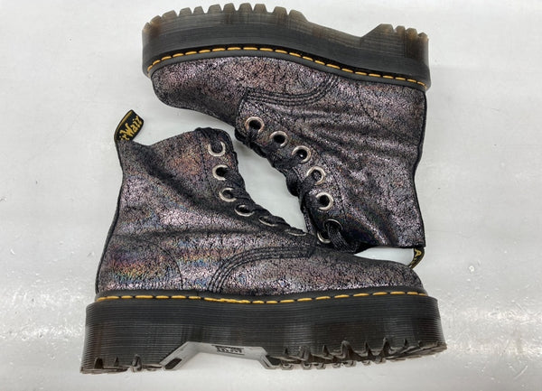 ドクターマーチン Dr.Martens MOLLY 6EYE IRIDESCENT CRACKLE BOOTS クラックルダブルソール  厚底 メタリック ガンメタル GUNMETAL BLACK 黒 ブーツ ブラック UK6 104S-812