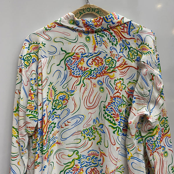 【曜日割引対象外】 サンサーフ SUN SURF レーヨンハワイアンシャツ GUARDIAN SPIRIT  SS29201 長袖シャツ ホワイト Mサイズ 201MT-4394 VB