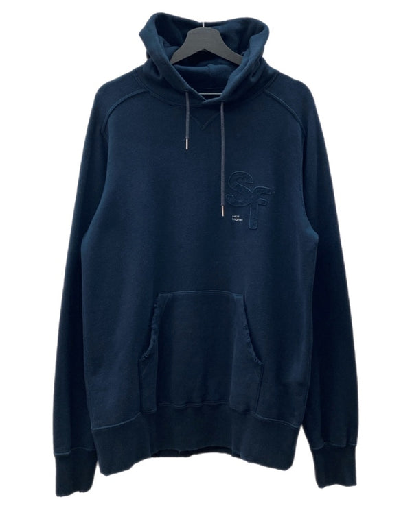 サカイ sacai 21AW × Fragment Design フラグメント Pullover Hoodie プルオーバー フーディ ダメージ加工 SF 紺 21-0315S サイズ 2 パーカ ロゴ ネイビー 104MT-1595