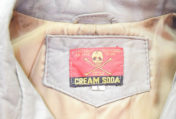 クリームソーダ CREAM SODA  80s ダイヤ柄 レザージャケット ジャケット グレー Lサイズ 103MT-2867