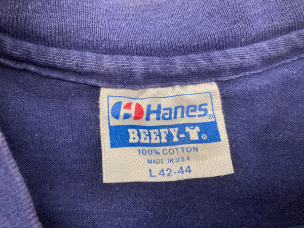 ヴィンテージ vintage 90's 90s Hanes DISKWORLD for the Macintosh マッキントッシュ マガジン 企業Tee アートT art  両面プリント Tシャツ ネイビー Lサイズ 101MT-3513