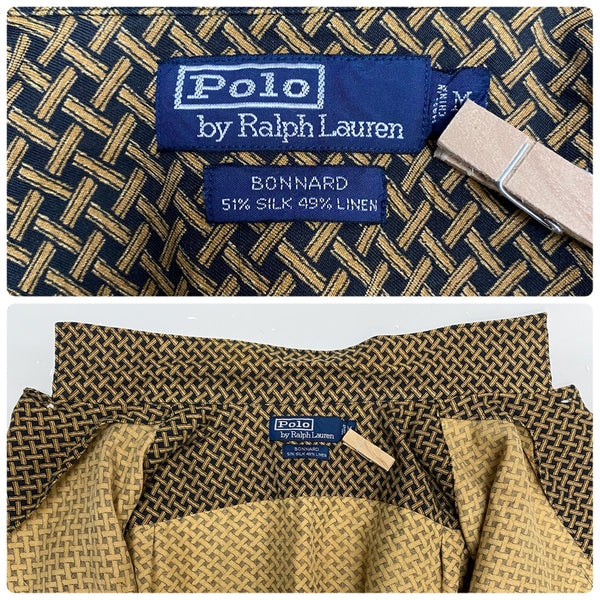 【曜日割引対象外】 ラルフローレン Polo By Ralph Lauren 90's BONNARD シルク リネン 半袖シャツ イエロー Mサイズ 201MT-4540 VB