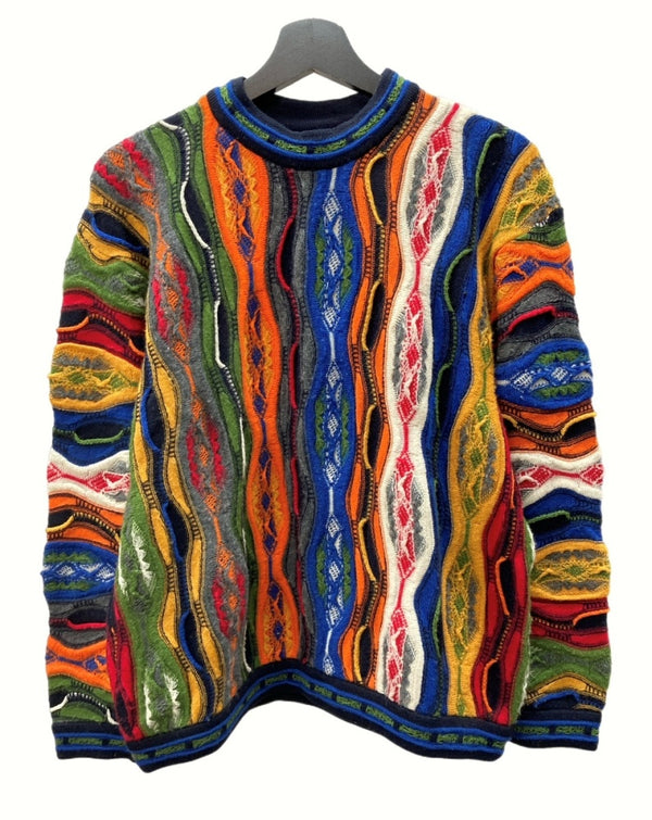 クージー COOGI 90s 3D KNIT ニット セーター クルーネック カラフル セーター 総柄 マルチカラー Sサイズ 104MT-625