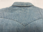 ダブルアールエル RRL 90s 三ツ星タグ DENIM SHIRT デニム ウエスタン メタルスナップボタン ヴィンテージ VINTAGE ラルフローレン RALPH LAUREN マレーシア製 ライトブルー 水色 長袖シャツ 無地 ブルー Mサイズ 104MT-1956