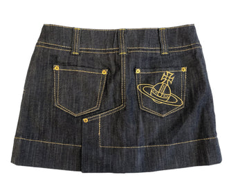 ヴィヴィアン・ウエストウッド Vivienne Westwood ロゴ刺繍 デニムスカート インディゴ スカート ネイビー Ｍサイズ 101LB-36