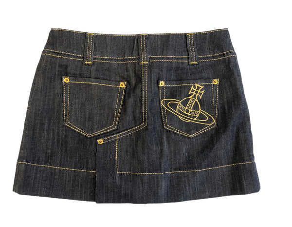 ヴィヴィアン・ウエストウッド Vivienne Westwood ロゴ刺繍 デニムスカート インディゴ スカート ネイビー Ｍサイズ 101LB-36