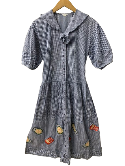 ピンクハウス PINK HOUSE セーラー襟 キューピーワッペン ギンガムチェック柄 ワンピース ブルー 201LT-426