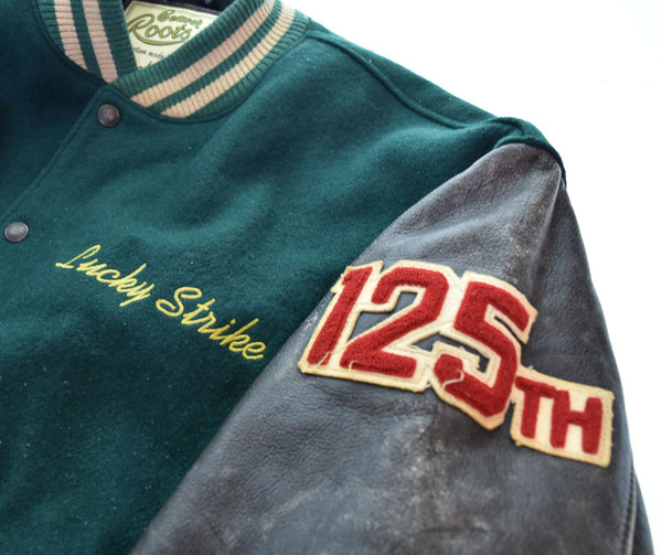ラッキーストライク LUCKY STRIKE 125TH 125周年 ARM LEATHER WOOL STADIUM JACKET VARCITY JACKET アーム レザー ウール スタジャン  ジャケット グリーン Lサイズ 103MT-2571