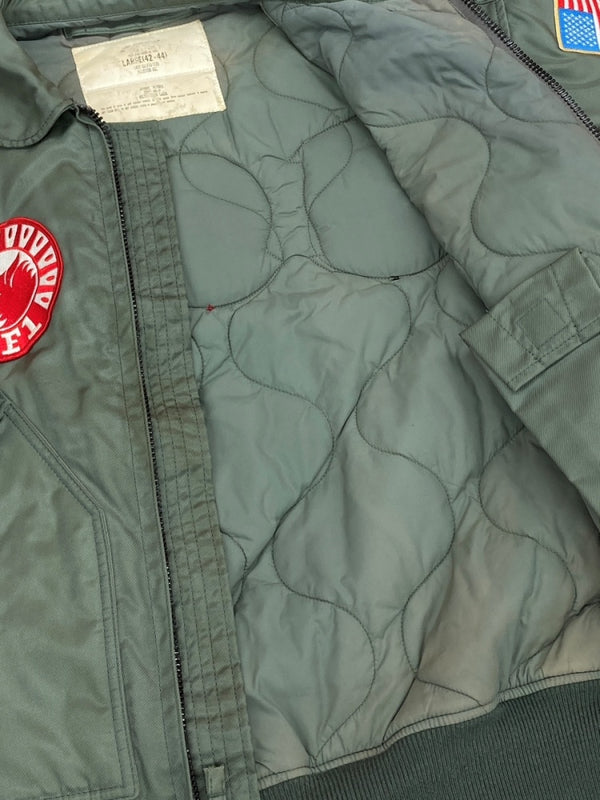 ヒューストン HOUSTON FLIGHT JACKET フライト ジャケット ミリタリー ワッペン ジップアップ アウター ブルゾン 緑 5CW45P ジャケット 総柄 カーキ Lサイズ 104MT-1444