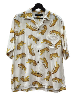 ワコマリア WACKO MARIA OPENCOLOR SHIRT オープンカラー シャツ TIM LEHI ティム リーハイ タイガー 虎 ハワイアン アロハ 開襟 半袖 白 黄 半袖シャツ 総柄 ホワイト Mサイズ 104MT-2330