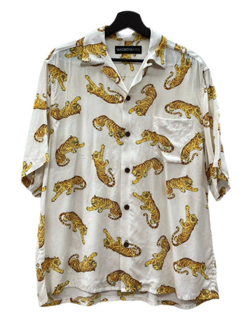 ワコマリア WACKO MARIA OPENCOLOR SHIRT オープンカラー シャツ TIM LEHI ティム リーハイ タイガー 虎 ハワイアン アロハ 開襟 半袖 白 黄 半袖シャツ 総柄 ホワイト Mサイズ 104MT-2330