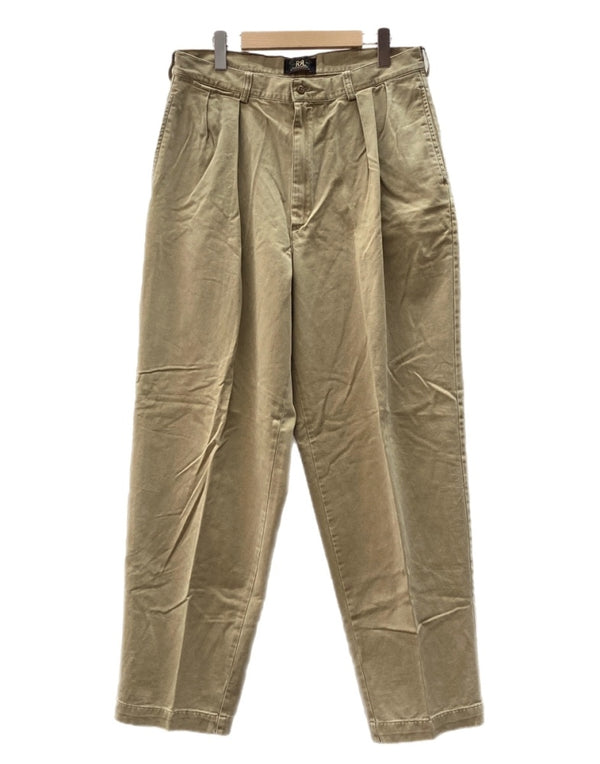 ダブルアールエル RRL 90s TACK CHINO PANTS タック チノ パンツ ジップフライ ワーク トラウザーズ 三ツ星タグ USA製 Ralph Lauren 薄茶 無地 チノパン ベージュ 34×30 104MB-344