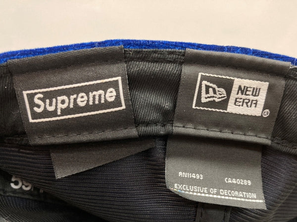 シュプリーム SUPREME 22AW Velour Box Logo New Era ベロア ボックス ロゴ ニューエラ ベースボールキャップ 帽子 青 帽子 メンズ帽子 キャップ 刺繍 ブルー 104H-48