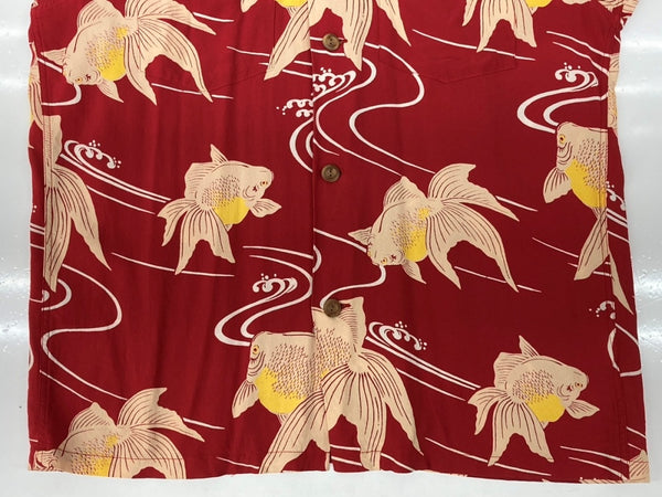 サンサーフ SUN SURF ALOHA SHIRT アロハ シャツ ハワイアン オープンカラー ボタン GOLDFISH 金魚 開襟 長袖 薄手 赤 SS24845 長袖シャツ 総柄 レッド Sサイズ 104MT-2326