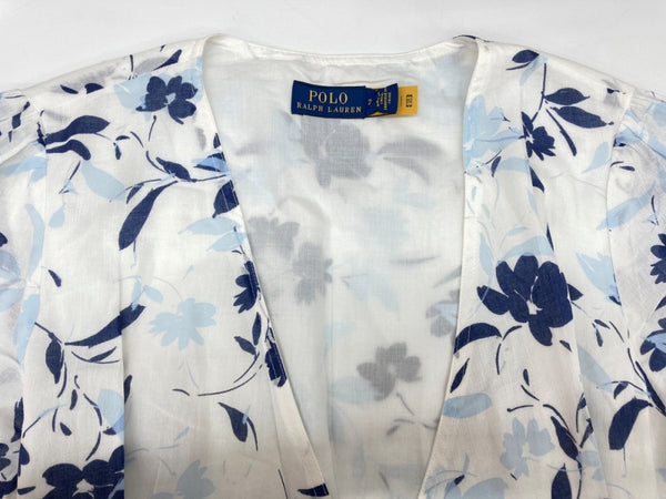ラルフローレン RalphLauren ポロ POLO 現行タグ フローラル ラッフルトリム ラップ ミディ ドレス ラップワンピース 巻きワンピース ラップシルエット ラッフルトリム 花柄 フリル リボン WHITE 白 ワンピース 花・植物 ホワイト SIZE2 104LT-190
