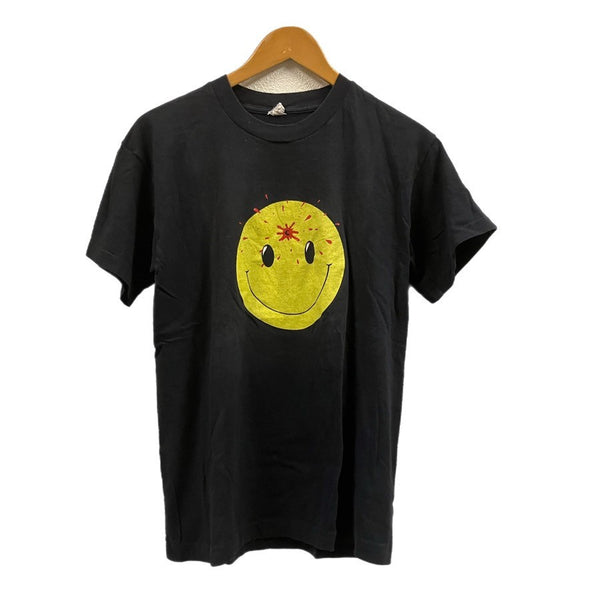 ヴィンテージ vintage 90's 90年代 Head Shot smiley face ぶち抜きスマイル ガンショット アートT 袖裾シングルステッチ Tシャツ ブラック Mサイズ 101MT-4937