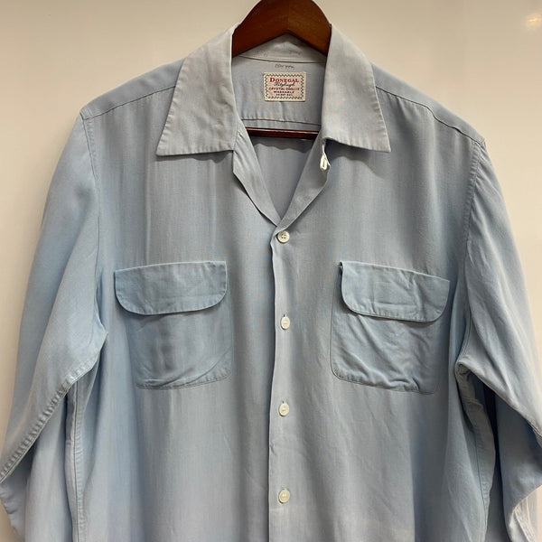 【曜日割引対象外】 ヴィンテージ vintage 50's~ DONEGAL レーヨン オープンカラー 長袖シャツ ブルー 201MT-4611 VB