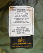 アルファインダストリーズ ALPHA INDUSTRIES N-3B フライトジャケット PARKA EXTREME COLD WEATHER Made in USA USA製 MIL-J-6279 ジャケット カーキ LLサイズ 103MT-3476
