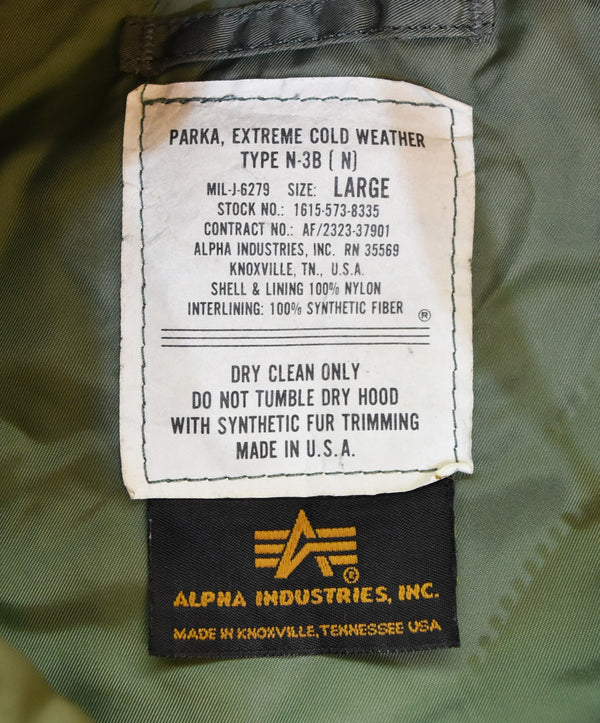 アルファインダストリーズ ALPHA INDUSTRIES N-3B フライトジャケット PARKA EXTREME COLD WEATHER Made in USA USA製 MIL-J-6279 ジャケット カーキ LLサイズ 103MT-3476
