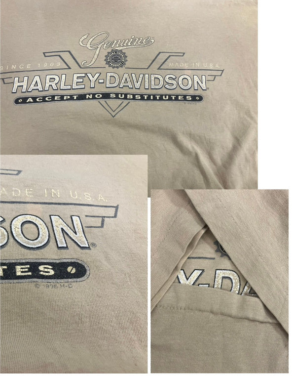 ハーレーダビットソン Harley Davidson 90s 90's Genuine ACCEPT NO SUBSTITUTES 両面プリント ©1996 MADE IN USA アメリカ製 XXL Tシャツ ベージュ 3Lサイズ 101MT-3470