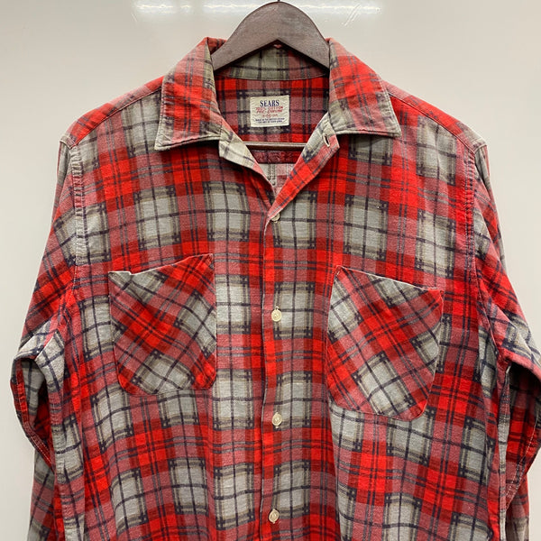 【曜日割引対象外】 ヴィンテージ vintage 60's シアーズ Sears プリントネル 長袖シャツ レッド Mサイズ 201MT-3860 VB
