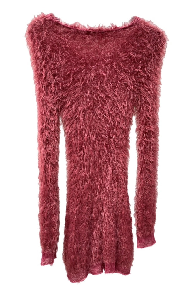 ヒステリックグラマー HYSTERIC GLAMOUR シャギーニット タイト ワンピース ボートネック ワンショルダー オフショルダー 平成 Y2K グランジ 缶バッジ付 PINK ホットピンク ショッキングピンク 0104NS02 セーター 無地 ピンク フリーサイズ 104LT-210