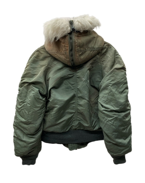 ミリタリー Military N-2B FLIGHT JACKET フライト ジャケット ジップアップ ファー 短丈 軍物 ARMY アウター 緑 ジャケット 無地 グリーン Mサイズ 104MT-1914