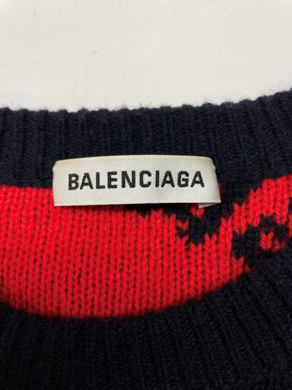 バレンシアガ BALENCIAGA 18SS ALLOVER LOGO CREWNECK KNIT オールオーバー ロゴ ニット ジャガード 紺 555279 セーター 総柄 ネイビー XSサイズ 104MT-634