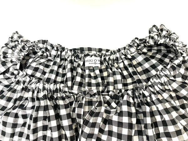 ハグオーワー HUG O WAR ギンガム チェック ブラウス 半袖カットソー ブラック 601LT-7