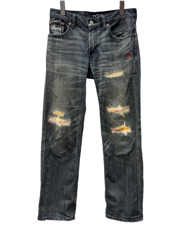 ステューシー STUSSY × LEVI'S リーバイス SS502 ダメージ加工 リペア加工 デニム ジーンズ 黒 ロゴ デニム ブラック 30 104MB-337