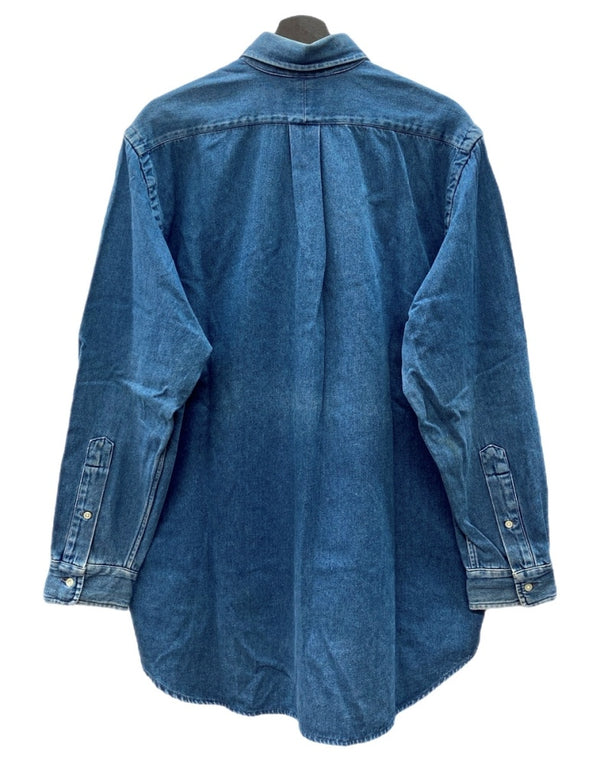 ラルフローレン RalphLauren POLO COUNTRY 90s BUTTONDOWN DENIM SHIRT ボタンダウン デニム シャツ ワーク 長袖 インディゴ 青 長袖シャツ ロゴ ブルー Lサイズ 104MT-2266