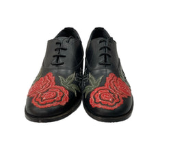 ワイズ Y's 18SS ローズ刺繍 レザー プレーントゥ シューズ 革靴 ドレス レースアップ 薔薇 バラ ROSE BLACK 黒 YW-E09-706 レディース靴 その他 ブラック SIZE5 104S-732