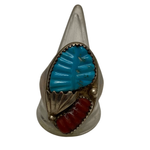 【曜日割引対象外】 【中古】ヴィンテージ vintage Loyolita Othole コーラル＆ターコイズ スターリングシルバー メンズジュエリー・アクセサリー インディアンジュエリー 指輪・リング シルバー 201goods-771 VB