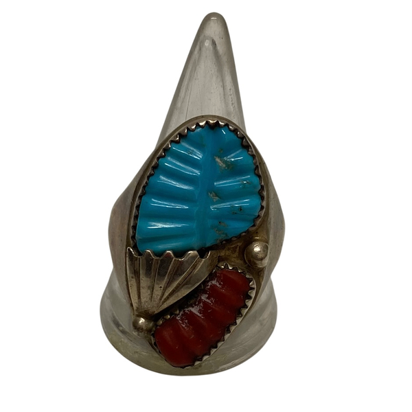 【曜日割引対象外】 【中古】ヴィンテージ vintage Loyolita Othole コーラル＆ターコイズ スターリングシルバー メンズジュエリー・アクセサリー インディアンジュエリー 指輪・リング シルバー 201goods-771 VB