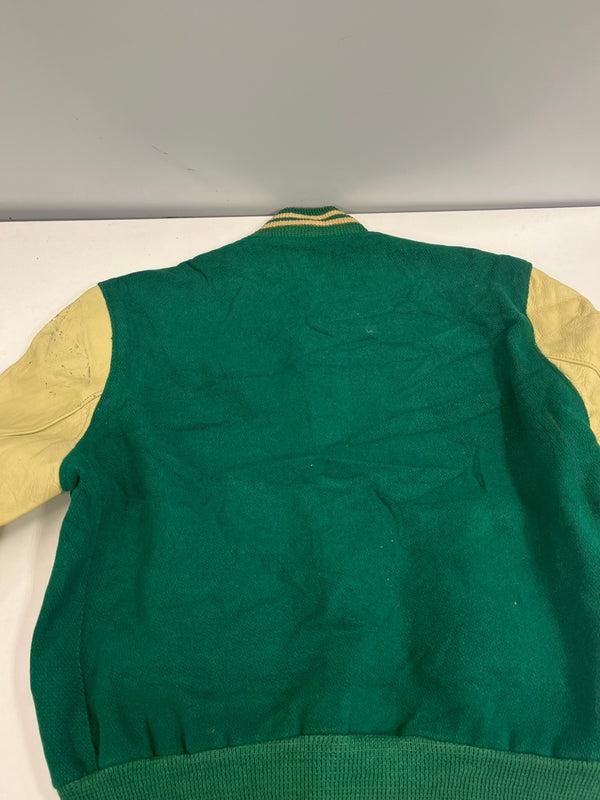 ヴィンテージ vintage 50's 50年代 TIMBERLINE ウール スタジャン バーシティジャケット アワードジャケット 袖レザー ツートン ベージュ 38 ジャケット グリーン 101MT-5450