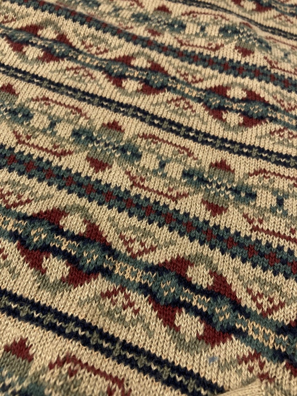 ダブルアールエル RRL 90s LOOSE KNIT VEST ニット ベスト アイル ノルディック Vネック レイヤード 三ツ星タグ Ralph Lauren 茶 ベスト 総柄 ブラウン Lサイズ 104MT-2070