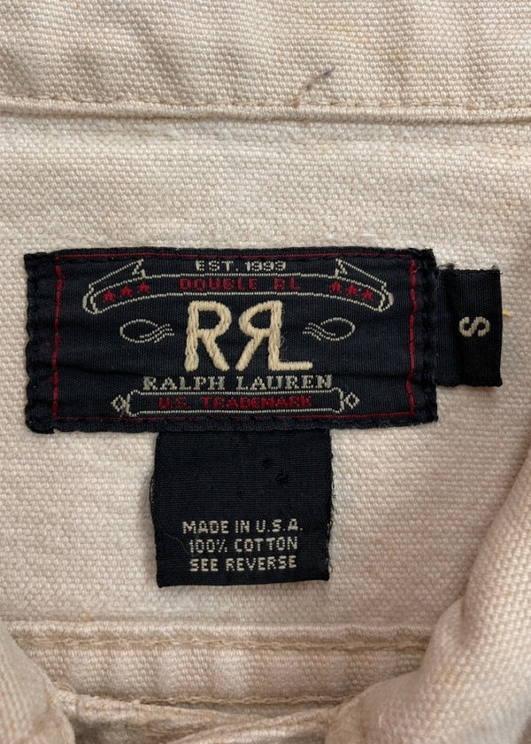 ダブルアールエル RRL 90s TRUCKER WORK JACKET トラッカー ワーク ジャケット 三ツ星タグ USA製 Ralph Lauren 薄茶 ジャケット 無地 ベージュ Sサイズ 104MT-1349