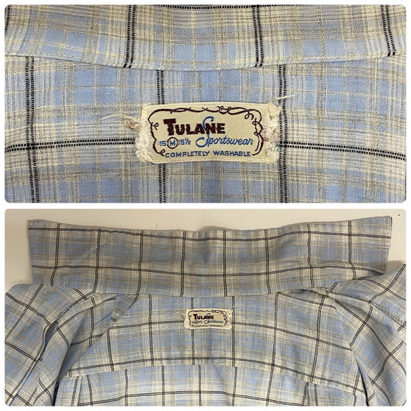 【曜日割引対象外】 ヴィンテージ vintage 50's 60's TULANE Sportswear オープンカラー 開襟 長袖シャツ ブルー Mサイズ 201MT-4366 VB