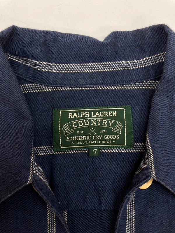ラルフローレン RalphLauren COUNTRY 90s STRIPE S/S SHIRT ストライプ 半袖 シャツ フラップポケット インパクト21 紺 サイズ 7 半袖シャツ ストライプ ネイビー 104MT-2353