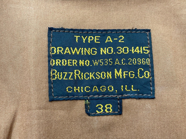 バズリクソンズ BUZZ RICKSON'S 東洋 TYPE A-2 HORSE HIDE FLIGHT JACKET DUBOW フライトジャケット レザー 馬革 CROWN 片爪 茶 サイズ 38 ジャケット ワンポイント ブラウン 104MT-1991