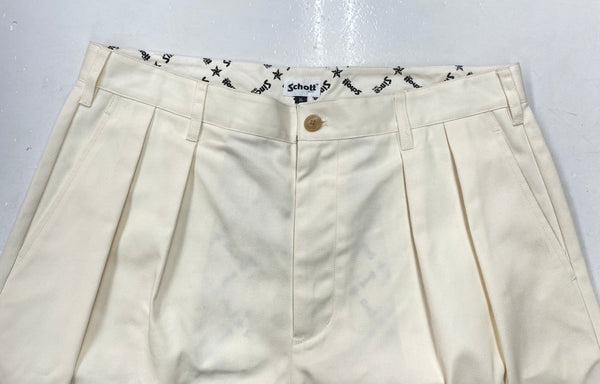 ショット SCHOTT TC DOUBLE PLEATED SHORTS  TC ダブル プリ―ツ ショーツ 生成り 無地 3126039 ハーフパンツ ベージュ XLサイズ 104MB-272