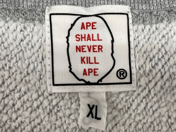 アベイシングエイプ A BATHING APE ベイプ BAPE 初期 90s トレーナー リバースウィーブ スワロフスキー ラインストーン クルーネック Y2K ロゴ 日本製 GRAY 灰色 スウェット プリント グレー XLサイズ 104MT-1821